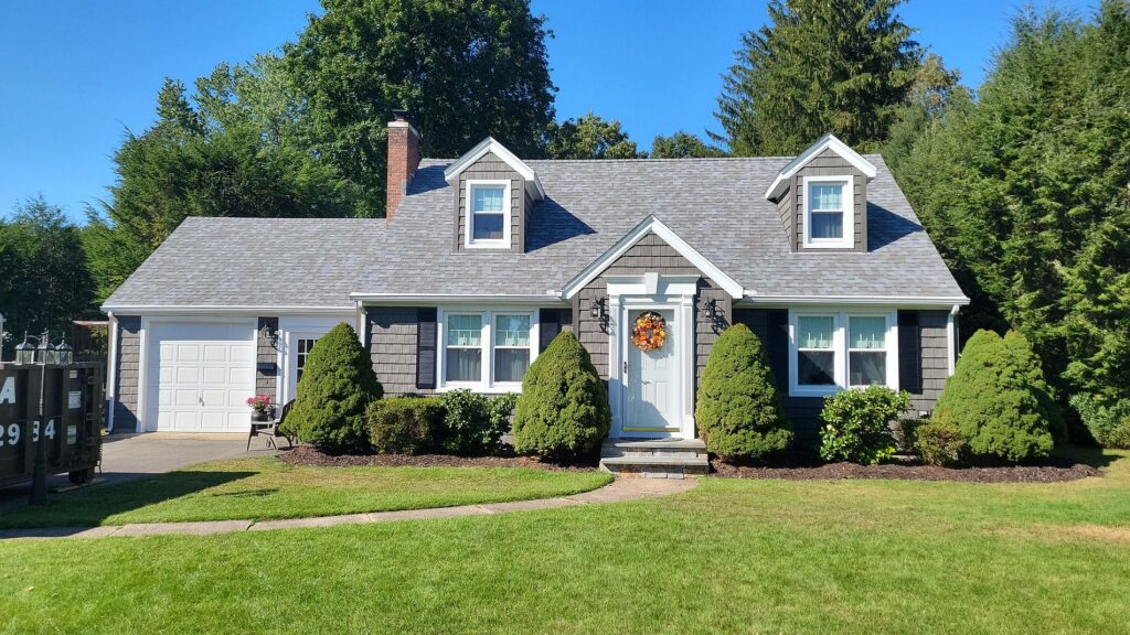 grey siding with white window trim